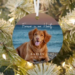 Forever in our Hearts Pet Memorial Name Photo Metal Ornament