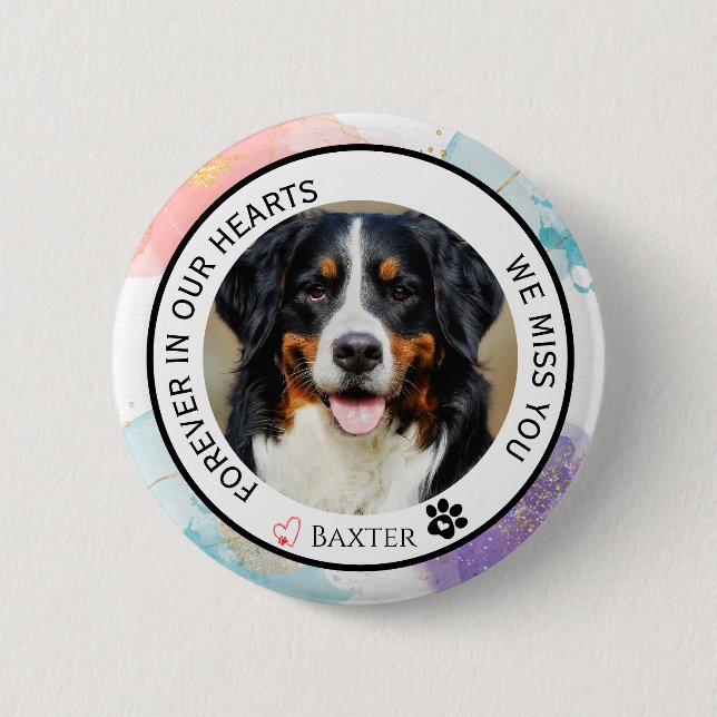 Forever in Our Hearts Pet Memorial Pastel Glitter  Button (Front)
