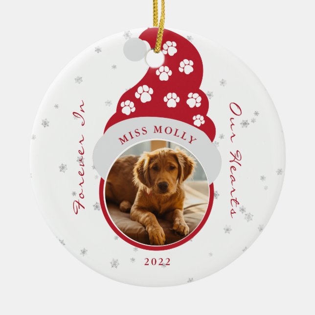 Forever In Our Hearts Pet Memorial Photo Ceramic Ornament (Front)