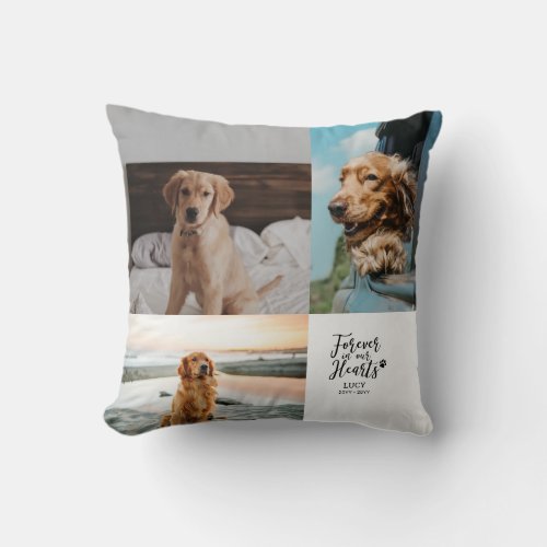 Forever in our Hearts Pet Memorial Photo Collage Throw Pillow