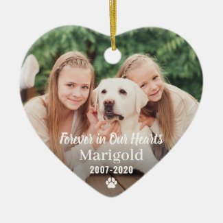 Forever in Our Hearts Pet Memorial Photo Keepsake Ceramic Ornament