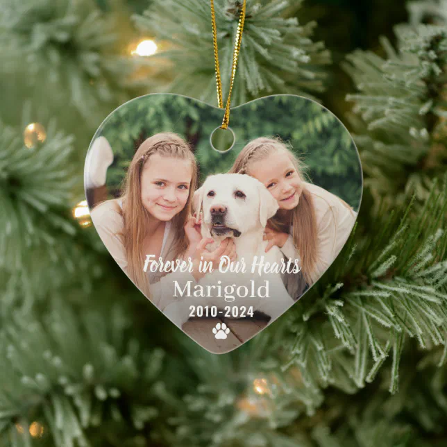 Forever in Our Hearts Pet Memorial Photo Keepsake Ceramic Ornament | Zazzle