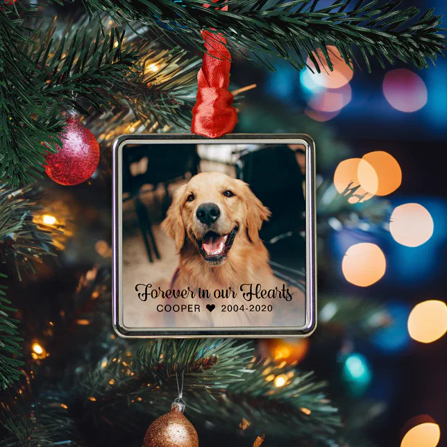 Forever in our Hearts Pet Memorial Photo Metal Ornament | Zazzle