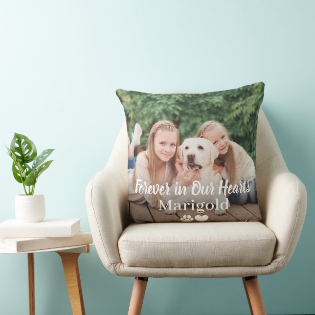 Forever in Our Hearts Pet Memorial Photo Throw Pillow (Chair)