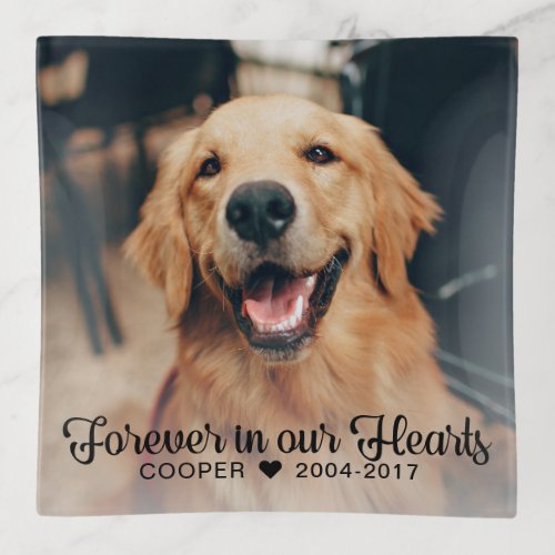 Forever in our Hearts Pet Memorial Photo Trinket Tray