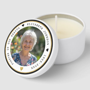 Forever in Our Hearts Photo Black Gold Funeral Mini Candle Favors