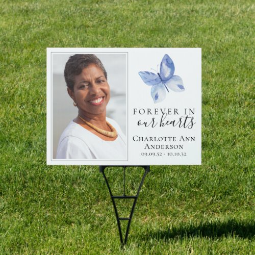 Forever in Our Hearts Photo Butterfly Funeral Sign