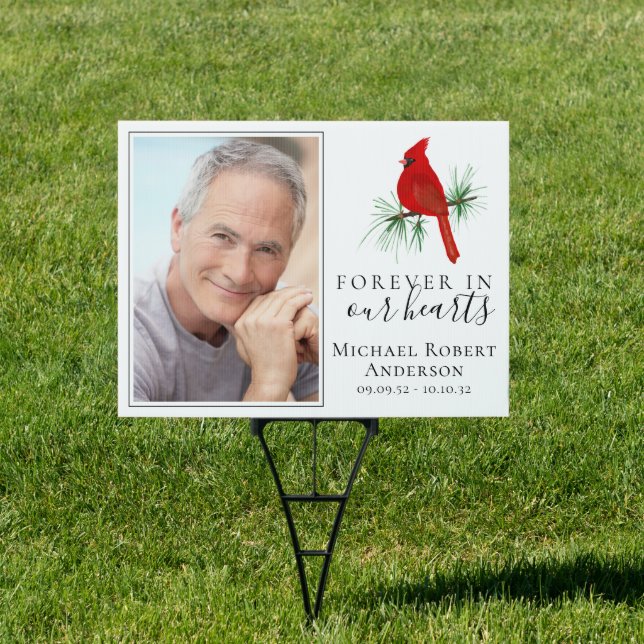 Forever in Our Hearts Photo Cardinal Funeral Sign (Insitu)
