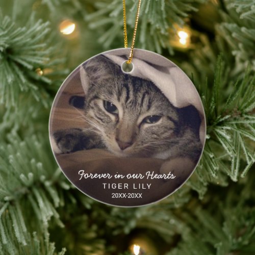 Forever in Our Hearts Photo Cat Pet Memorial Ceramic Ornament
