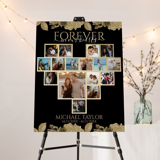 Forever in Our Hearts Photo Collage Funeral Foam Board (In Situ (Stand))