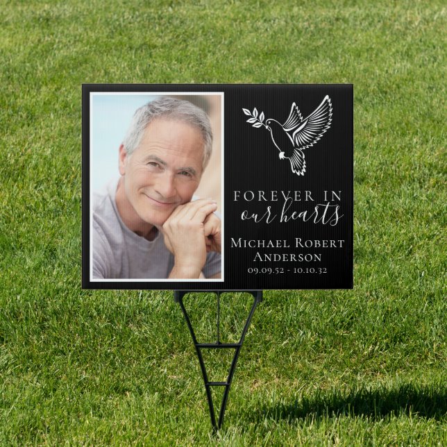Forever in Our Hearts Photo Dove Funeral Memorial Sign (Insitu)