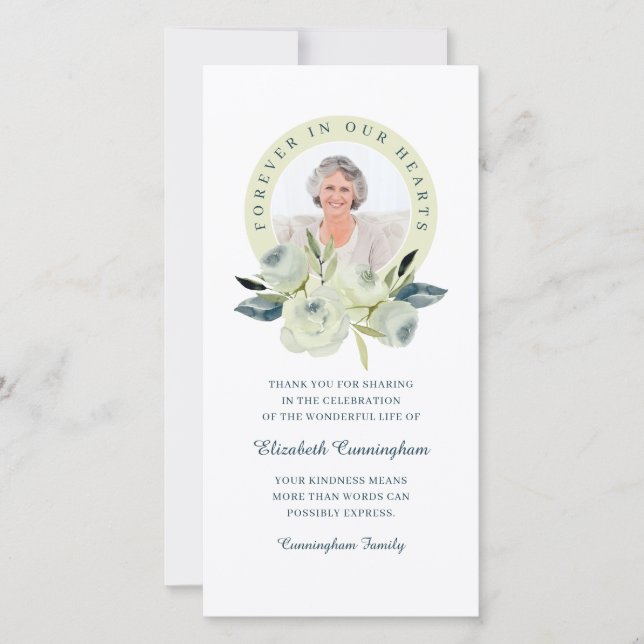 Forever In Our Hearts Photo Floral Memorial Thank You Card (Front)