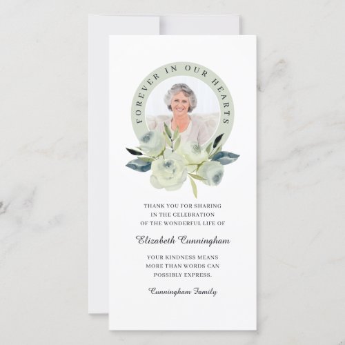 Forever In Our Hearts Photo Floral Memorial Thank You Card