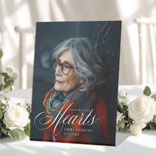 "Forever in Our Hearts" Photo Funeral Memorial Pedestal Sign