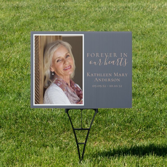 Forever in Our Hearts Photo Funeral Memorial Sign (Insitu)