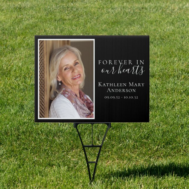 Forever in Our Hearts Photo Funeral Memorial Sign (Insitu)