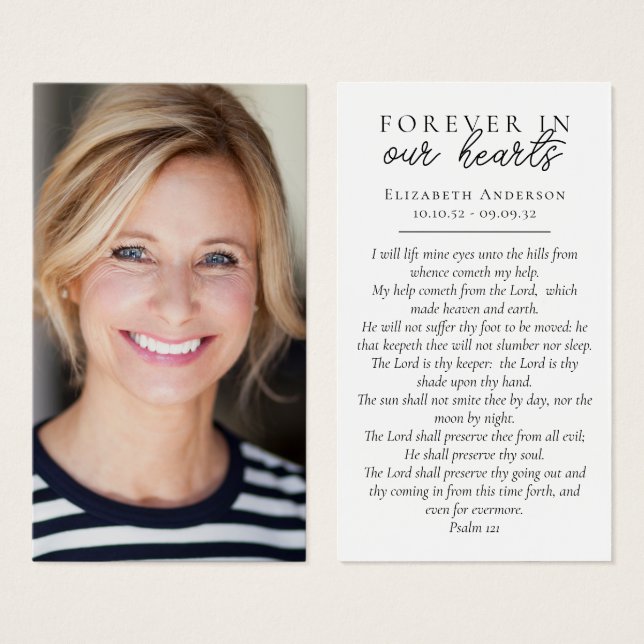 Forever in Our Hearts Photo Funeral Prayer Card (Front & Back)