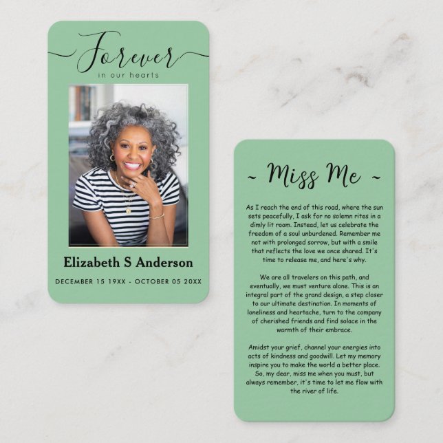 Forever in Our Hearts Photo Funeral Prayer Card (Front/Back)