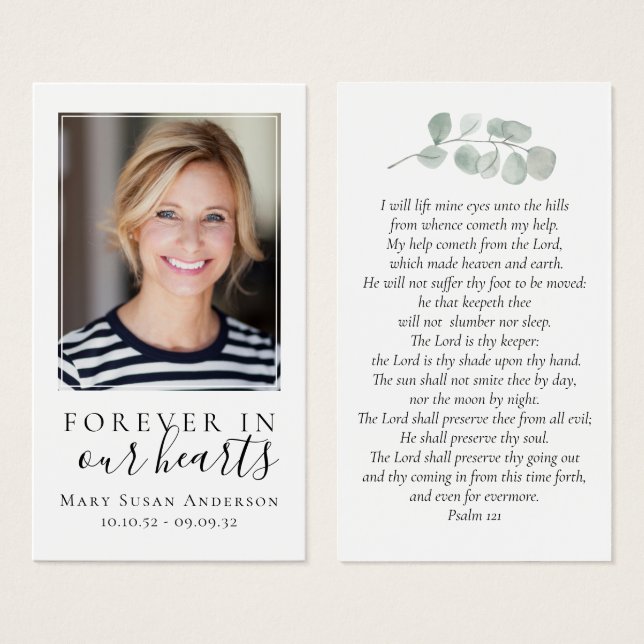 Forever in Our Hearts Photo Funeral Prayer Card (Front & Back)