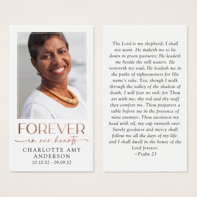 Forever in Our Hearts Photo Funeral Prayer Card (Front & Back)