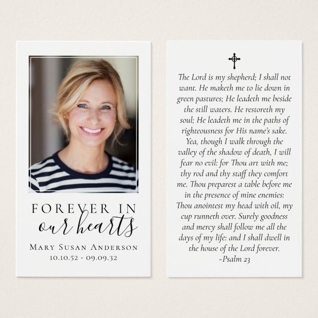 Forever in Our Hearts Photo Funeral Prayer Card (Front & Back)