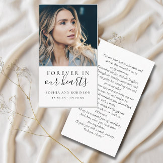 Forever in Our Hearts Photo Funeral Prayer Card