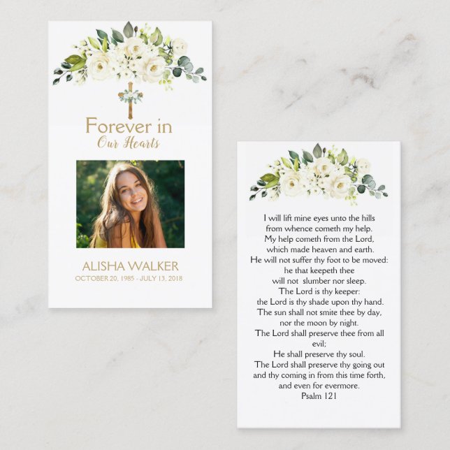  Forever in Our Hearts Photo Funeral Prayer Card (Front/Back)