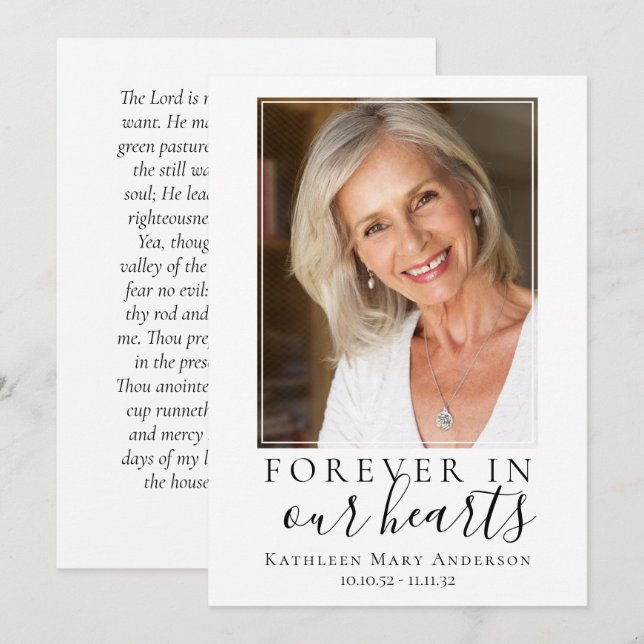 Forever in Our Hearts Photo Funeral Prayer Card (Front/Back)