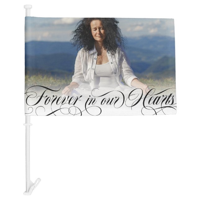 Forever In Our Hearts Photo Funeral Procession Car Flag (Front)