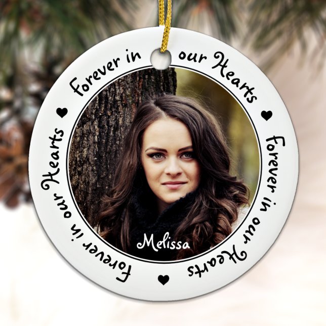Forever in our Hearts Photo Keepsake Memorials Ceramic Ornament (Creator Uploaded)