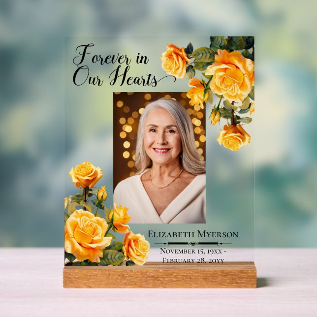 Forever In Our Hearts Photo Memorial Acrylic Sign (Neutral)