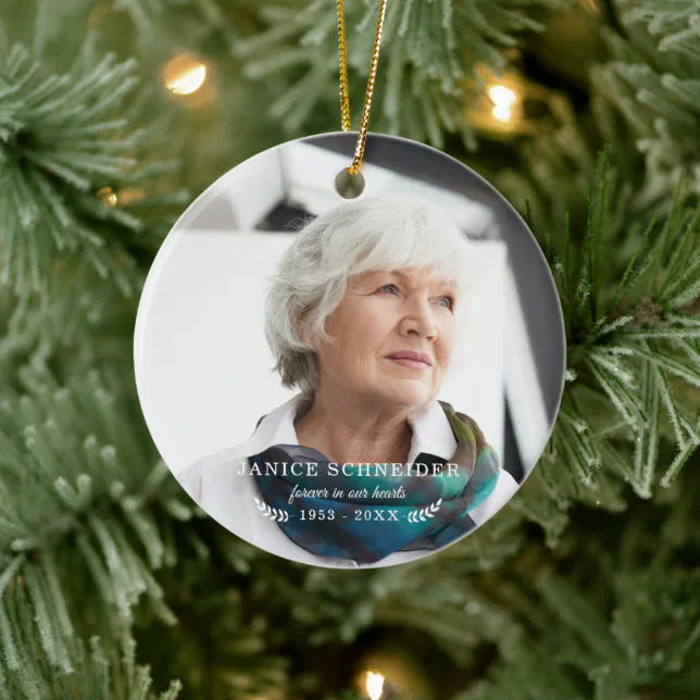 Forever In Our Hearts | Photo Memorial Ceramic Ornament | Zazzle