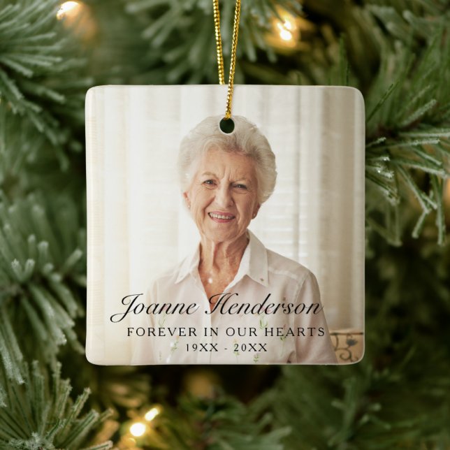 Forever In Our Hearts Photo Memorial Ceramic Ornament (Tree)