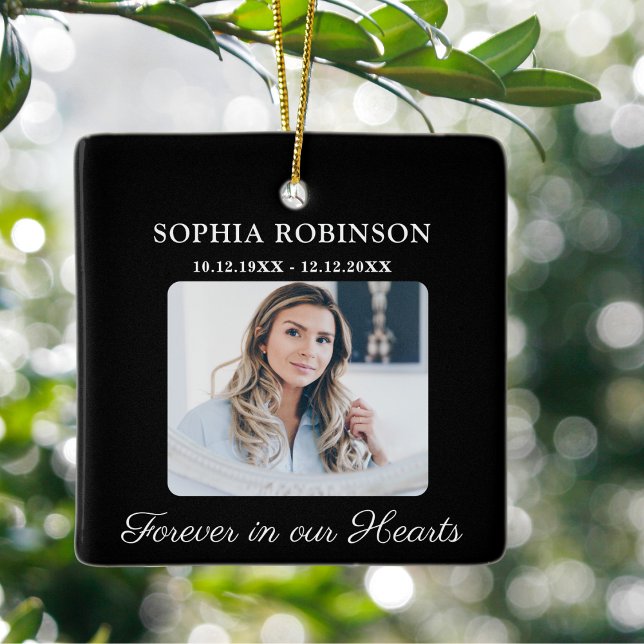 Forever in our Hearts Photo Memorial Christmas Ceramic Ornament (Creator Uploaded)