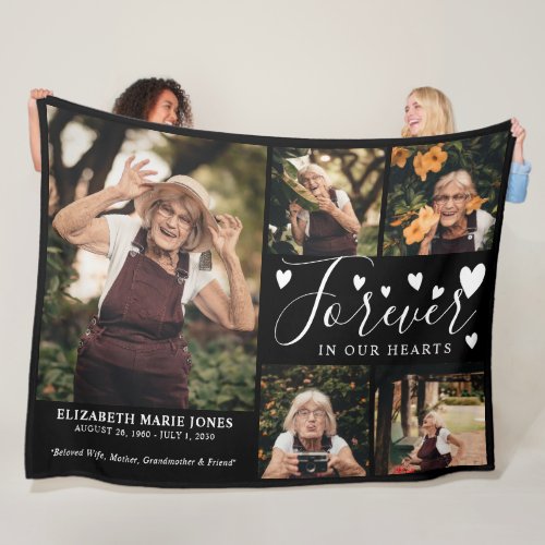 FOREVER IN OUR HEARTS Photo Memorial Fleece Blanket