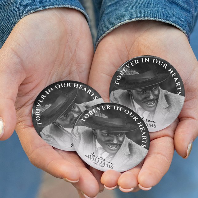 Forever In Our Hearts | Photo Memorial Funeral Button (Creator Uploaded)
