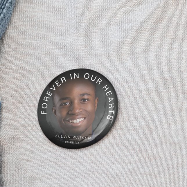 Forever In Our Hearts | Photo Memorial Funeral Button (Creator Uploaded)