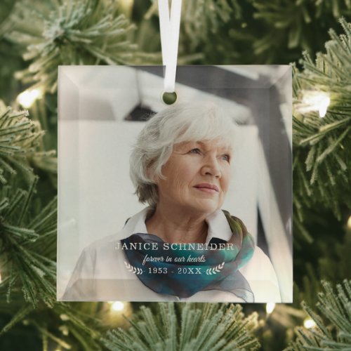 Forever In Our Hearts  Photo Memorial Glass Ornament