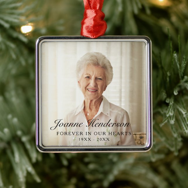 Forever In Our Hearts Photo Memorial Metal Ornament (Tree)