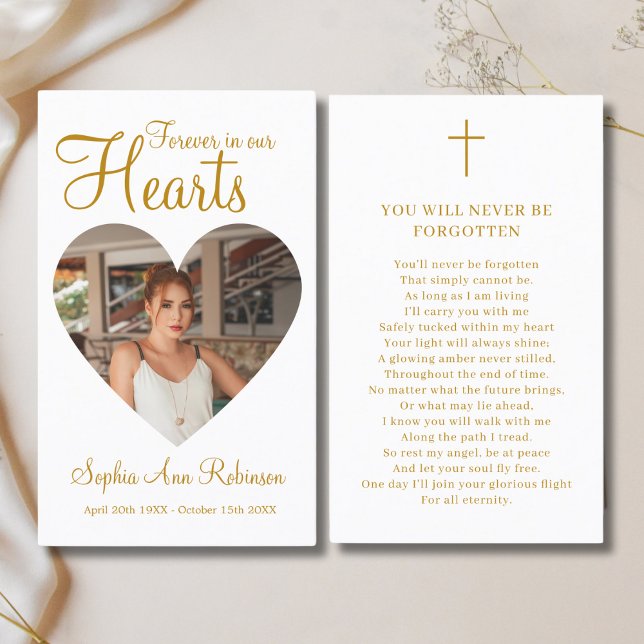 Forever in Our Hearts Photo Memorial Prayer Card (Creator Uploaded)