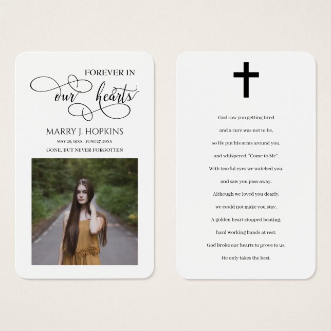 Forever in Our Hearts Photo Memorial Prayer Cards (Front & Back)