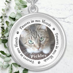 Forever In Our Hearts Photo Pet Cat Memorial Silver Plated Necklace<br><div class="desc">Honor your best friend with a custom photo memorial necklace. This unique pet memorials keepsake is the perfect gift for yourself, family or friends to pay tribute to your loved one. We hope your dog memorial photo necklace will bring you peace, joy and happy memories. Quote "Forever in our Hearts"....</div>