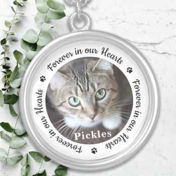 Forever In Our Hearts Photo Pet Cat Memorial Silver Plated Necklace by BlackDogArtJudy at Zazzle