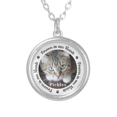 Forever In Our Hearts Photo Pet Cat Memorial Silver Plated Necklace - Honor your best friend with a custom photo memorial necklace. This unique pet memorials keepsake is the perfect gift for yourself, family or friends to pay tribute to your loved one. We hope your dog memorial photo necklace will bring you peace, joy and happy memories. 
Quote "Forever in our Hearts".
Customize with favorite pet dog or cat photos, and name . Perfect for a car memorial decal.
COPYRIGHT © 2020 Judy Burrows, Black Dog Art - All Rights Reserved. Forever In Our Hearts Photo Pet Cat Memorial Silver Plated Necklace 