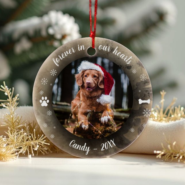 Forever in our Hearts | Photo Pet Memorial Bokeh Ceramic Ornament (Creator Uploaded)