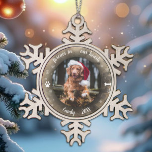 Forever in our Hearts   Photo Pet Memorial Bokeh Snowflake Pewter Christmas Ornament