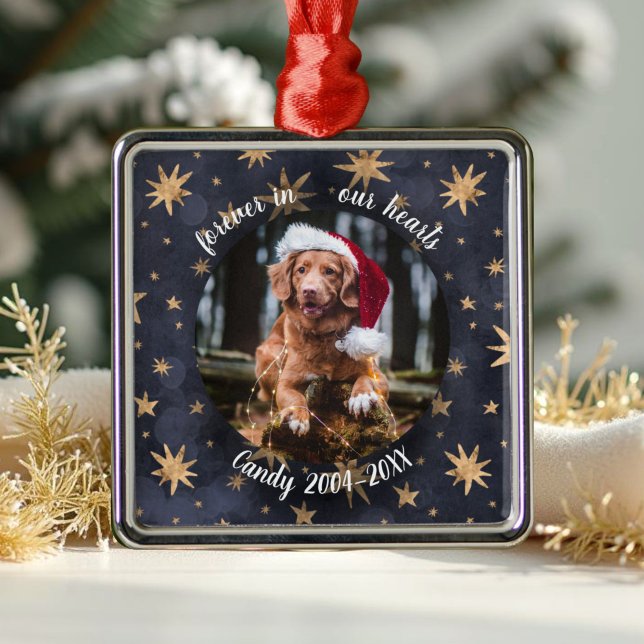 Forever in our Hearts | Photo Pet Memorial Stars Metal Ornament (Creator Uploaded)