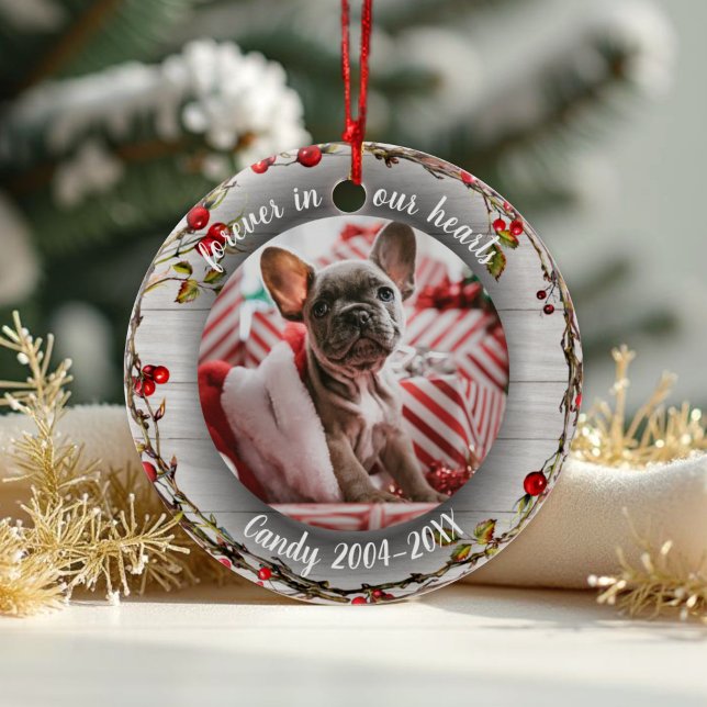 Forever in our Hearts - Photo Pet Memorial Wreaths Ceramic Ornament (Creator Uploaded)