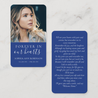 Forever in Our Hearts Photo Royal Blue Prayer Card