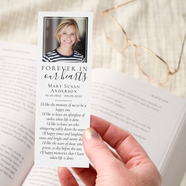 Forever in Our Hearts Photo Script Funeral Bookmarks (Hand)